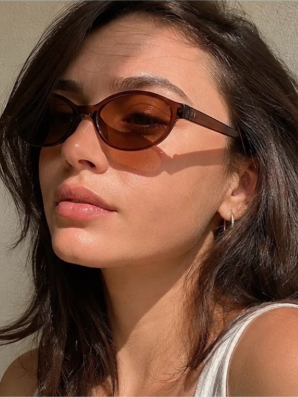 Vintage Brown Oval Sunglasses Y2K Slim Frame Retro Tinted Shades
